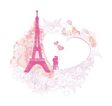 Romantic couple in Paris - abstract card