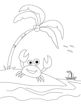 cheerful crab on the beach - coloring book
