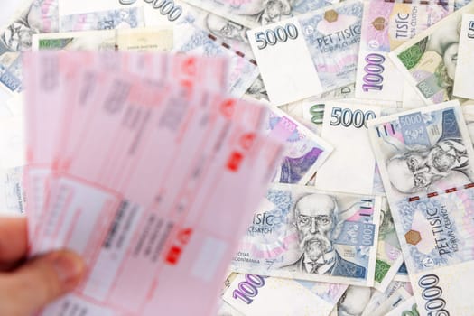 Czech paper money with heart on white background - czech money, post slip, voucher and hand