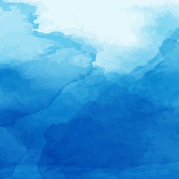 Realistic blue watercolor panoramic texture on white background - Vector illustration