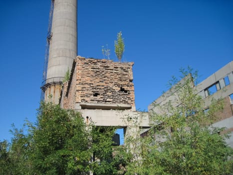 The building of the abandoned Ukrainian nuclear power plant Chigirinskaya. The ruins of buildings and structures. Chyhyryn Nuclear Power Plant
