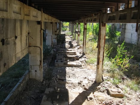 The building of the abandoned Ukrainian nuclear power plant Chigirinskaya. The ruins of buildings and structures. Chyhyryn Nuclear Power Plant