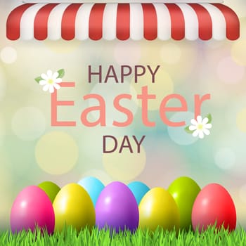 Shopping counter with Easter eggs, congratulations on the holiday - Vector illustration