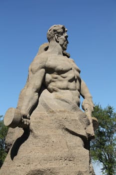 Volgograd, Russia, October 1, 2019 Mamayev Kurgan monument to the defenders of the city  in World War II, stand to death