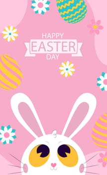 White Easter bunny on a pink background - Vector illustration