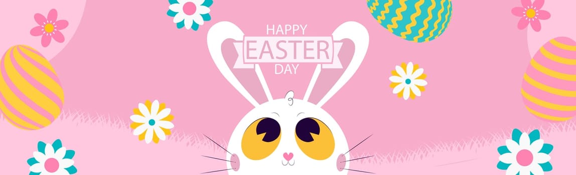 White Easter bunny on a pink background - Vector illustration