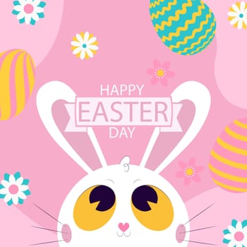 White Easter bunny on a pink background - Vector illustration