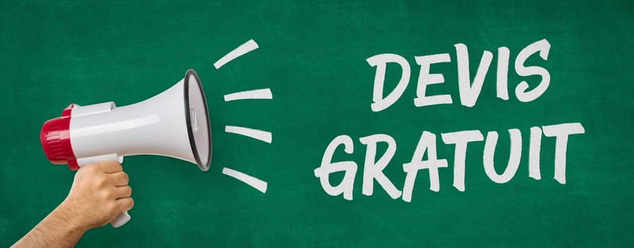 A man holding a megaphone - Free Quote in french - Devis gratuit