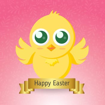 Yellow Easter chicken on a festive background - Vector illustration