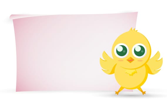 Yellow Easter chicken with white blank sheet of paper - Vector illustration
