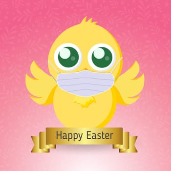 Yellow Easter Chick in Medical Mask - Vector illustration