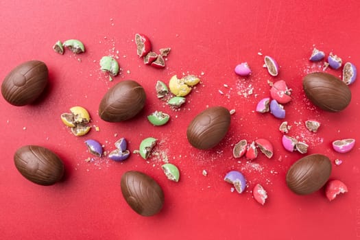 Delicious Easter holiday chocolate bunny, eggs and sweets