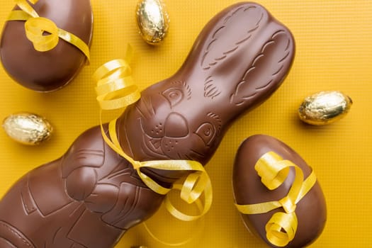 Delicious Easter holiday chocolate bunny, eggs and sweets