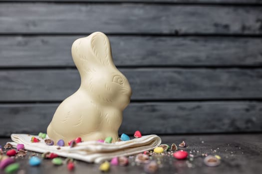 Delicious Easter holiday chocolate bunny, eggs and sweets