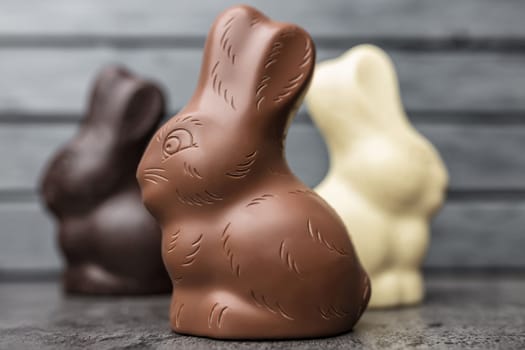 Delicious Easter holiday chocolate bunny, eggs and sweets