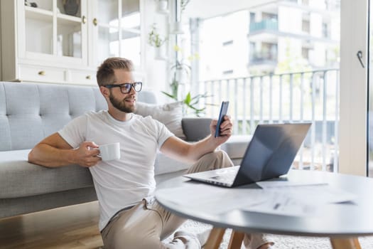 Man working from home during the coronavirus Covid 19 pandemic