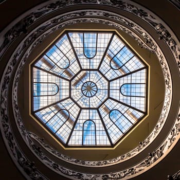 ROME, ITALY - CIRCA SEPTEMBER 2020: the famous spiral staircase with double helix made by Giuseppe Momo in 1932. Vatican Museum.