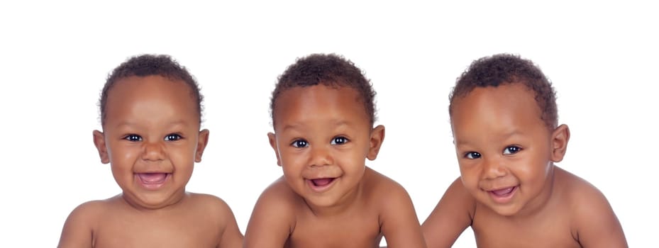 Three equal African babies isolated on a white background