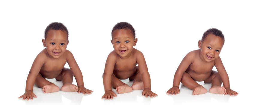 Three equal African babies isolated on a white background