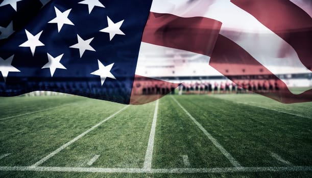 American football on stadium with USA flag