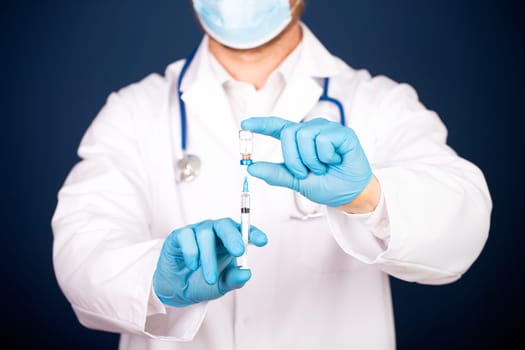 Concept of herd immunity, virus spreading in society. Banner of doctor with syringe is preparing for vaccine.