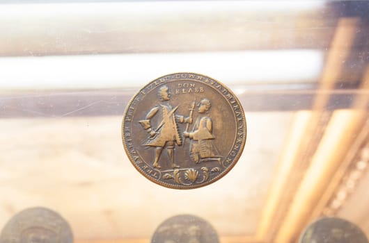 Madrid, Spain - March 6th, 2021: Medal Commemorating the Attempted Capture of Cartagena de Indias, 1741. Museo Naval. Madrid