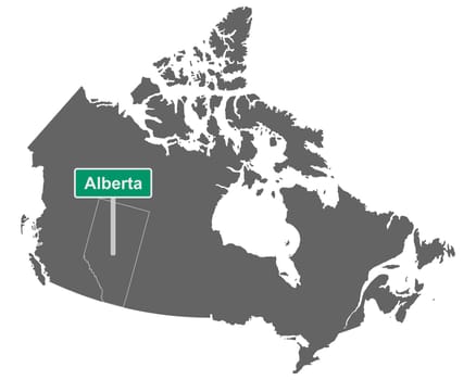 Landkarte von Kanada mit Ortsschild von Alberta