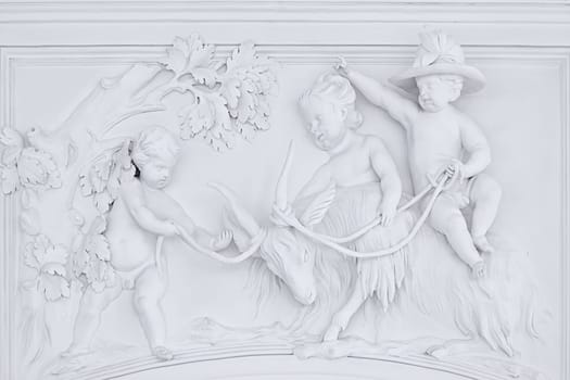 Rundale, Latvia - November 09, 2020: The stucco decoration on the wall of White Hall in the Rundale Palace