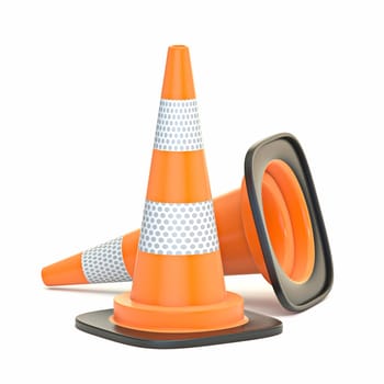 Traffic cones 3D rendering illustration isolated on white background