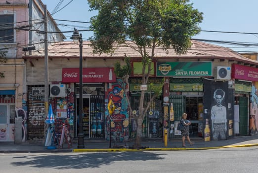 colorful houses in the Bellavista district, Santiago, Chile