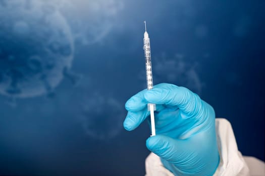 Concept of herd immunity, virus spreading in society. Doctor with syringe is preparing for vaccine.