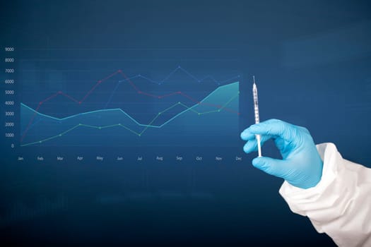 Concept of herd immunity, virus spreading in society. Doctor with syringe is preparing for vaccine.