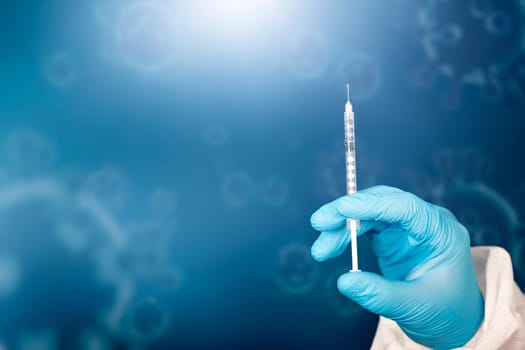Concept of herd immunity, virus spreading in society. Doctor with syringe is preparing for vaccine.