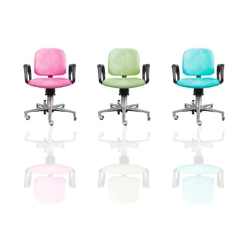three colored chairs