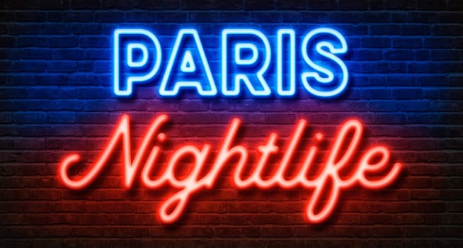 Neon sign on a brick wall - Paris Nightlife