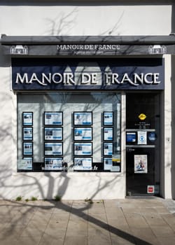 BAYONNE, FRANCE - CIRCA FEBRUARY 2021: Manoir de France real estate agency office.
