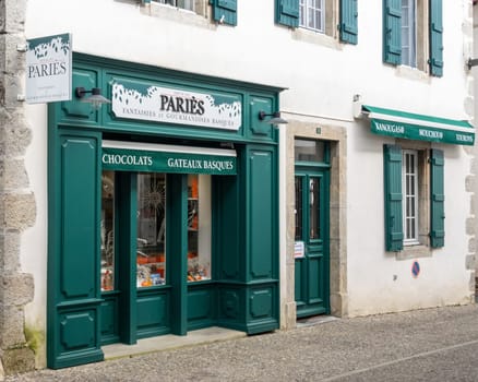 ESPELETTE, FRANCE - CIRCA FEBRUARY 2021: Paries shop facade. Paries is a chocolate, pastry, ice cream and confectionery maker from the French Basque Country.