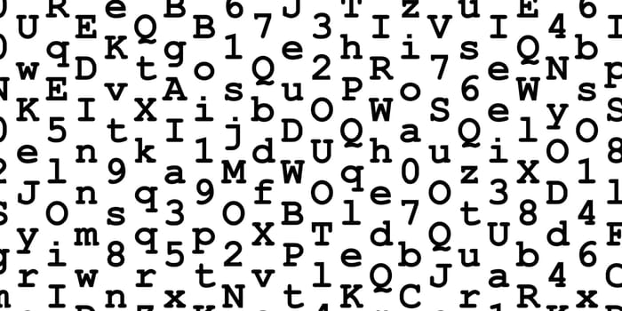 Random black digits and letters looking like code on white background, abstract illustration