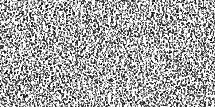 Black digits and letters randomly distributed on white background, abstract illustration