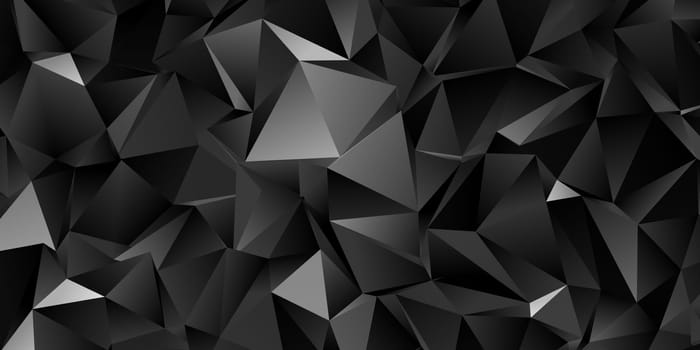 Abstract black triangle background, low poly illustration, dark polygon pattern