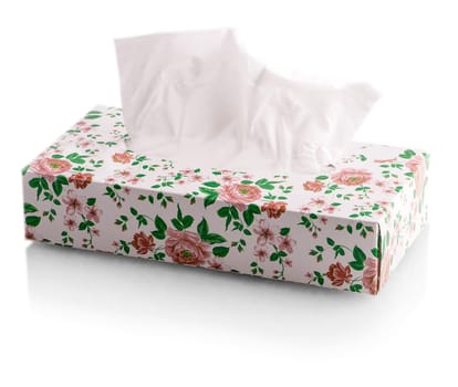 The Tissue box of the flower isolated on white