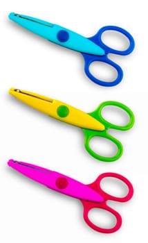 The Colore baby scissors cut out on a white background. View from above