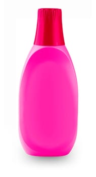The red plastic bottle with household chemicals on a white background