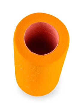 New red paper towel isolated on white background. View from above.