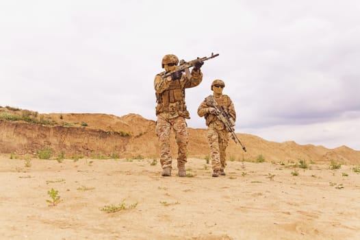 Equipped and armed special forces soldier in battlefield