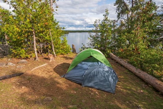 Campsite in the Great North Woods on Alpine Lake in the Boundary Waters in Minnesota