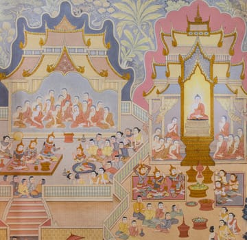 CHIANG RAI,THAILAND - DECEMBER 29, 2016 : Buddhist temple mural painting inside of Wat Phra Singh in Chiang Rai, Thailand