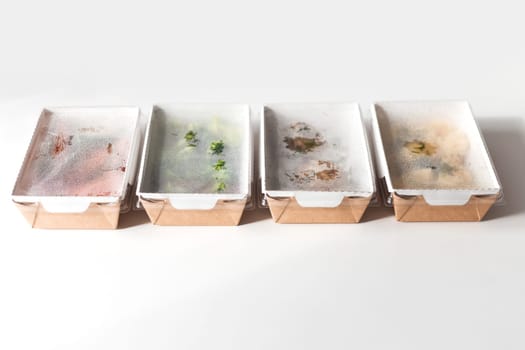 Daily food ration in containers. Delivery from restaurant, set of healthy food and balanced diet.