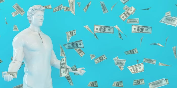 Money Falling From the Sky with Successful Business Man