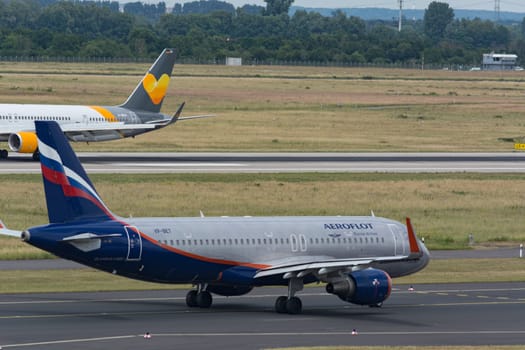 DuSSELDORF, NRW, GERMANY - JUNE 18, 2019:.Aeroflot airplane and Condor at Dusseldorf International Airport.